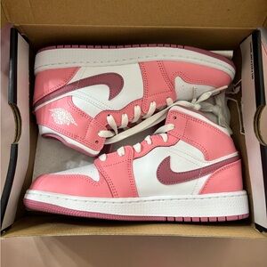 Nike Air Jordan 1 Mid Coral chalk and White High-Top Sneakers